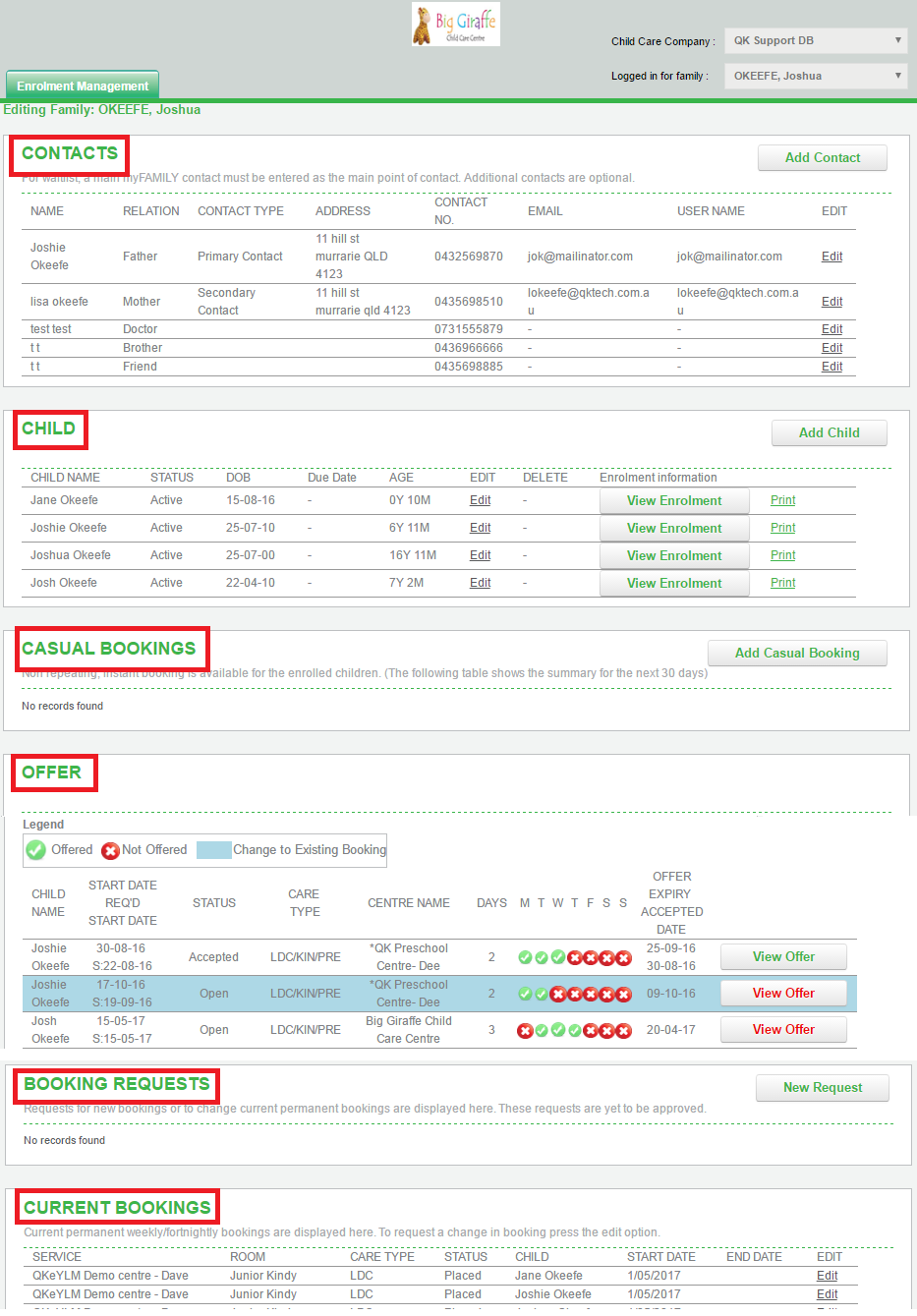 QK Enrol - Guardian Dashboard