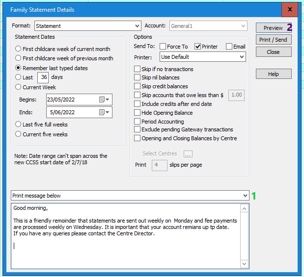 QikKids Support: Adding a Statement Message
